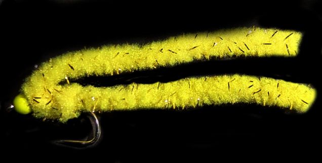 Shimmy worm Flu Yellow/ Yellow bead GF4.#10 barbless A1 Trout Flies shim43