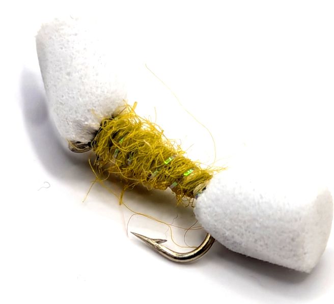 Buzzer - Shipmans - Golden Olive and white - popper #14 barbed [BS 8]