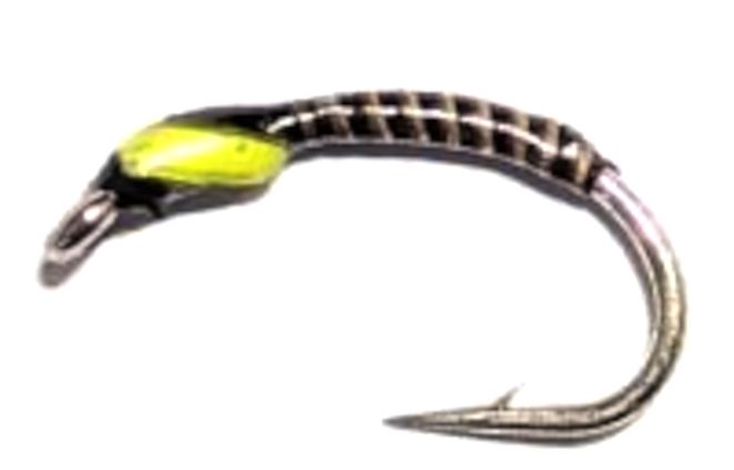 Buzzer - Black- Lime Green- Quill ,Grub Hook #12  -Q20