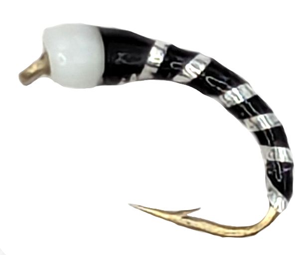 Buzzer -Nugget-Black and White #12 Barbed Silver tinsel rib  BH10