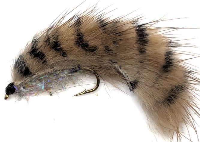 5 X  MINKY  FLY ,LT Brown Barred/pearl, #10 BARBED/ M7