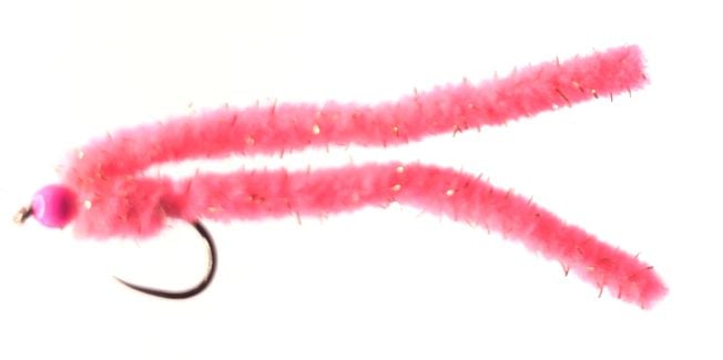 Shimmy worm Hot Watermelon / Pink bead GF4.#10 barbless A1 Trout Flies shim46