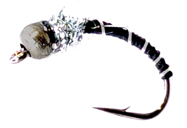 10 X  Silver head buzzer-Black and Silver # 12 barbed [BH5]