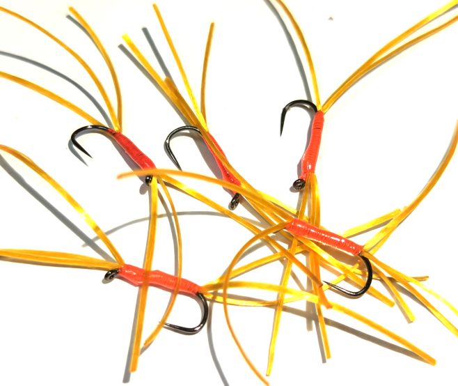 Bloodworm-Apps Amber and Orange #10 Barbless 6 Legs BL118