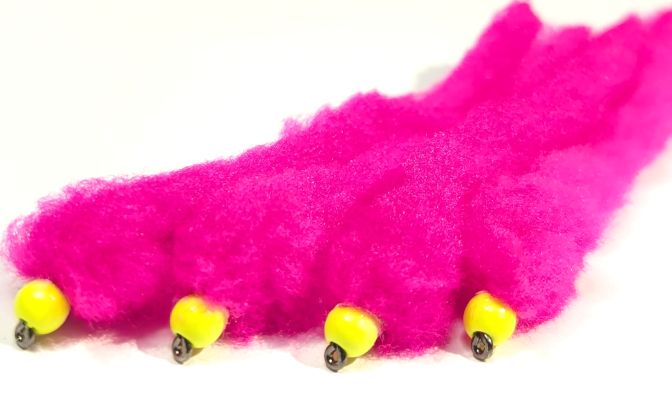 Eggstasy worm, Bright Pink /yellow, , barbless  EW3