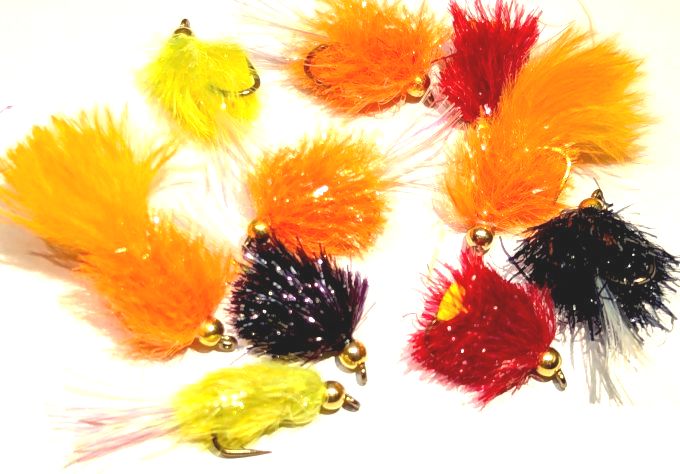 Blobs weighted ,10   x Trout flies,assorted patterns