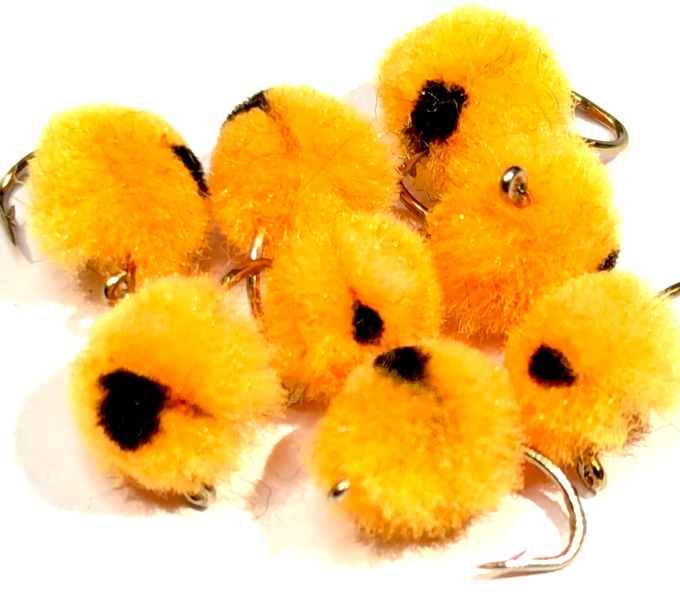 Egg Fly -  Orange  / black  spot  #12 barbed  unweighted /E49
