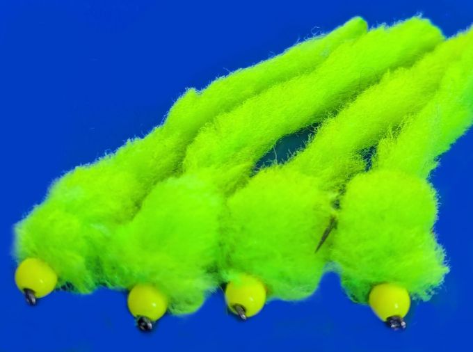 Eggstasy worm, Chartreuse , Trout flies #10 barbless  EW12