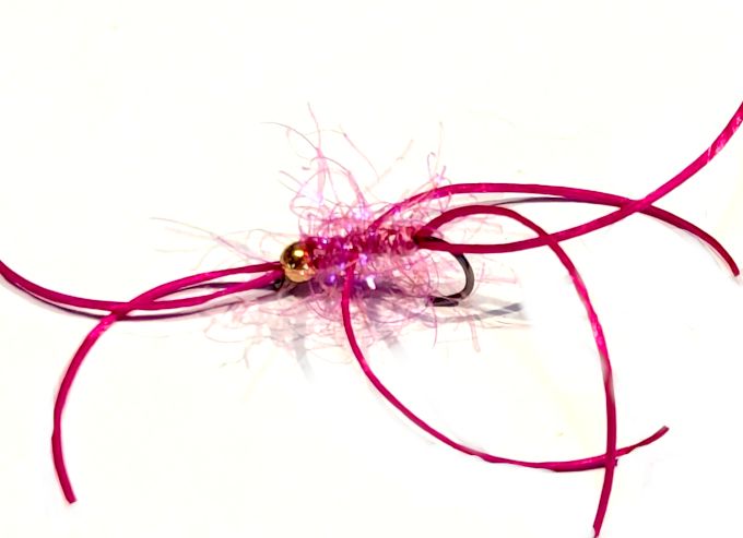 Bloodworm Apps  Straggle Pink Gold head  #10 Barbless 6Legs  BL195