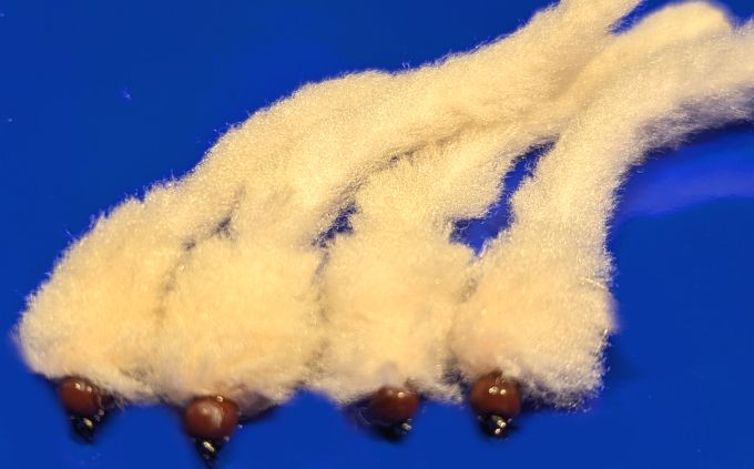 Eggstasy worm, Biscuit /Brown Bead # 10 barbless Trout flies EW27