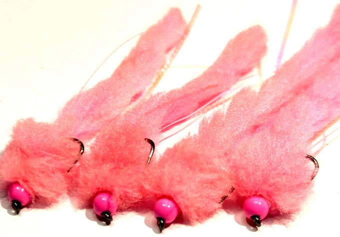 Eggstasy worm, Yum Yum/Pink Bead # 10 barbless Trout flies EW28