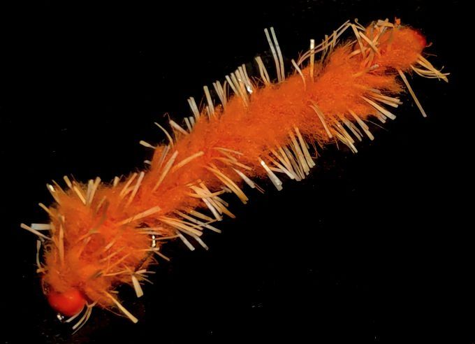 Eggstasy worm,Buggy Fire Orange/Orange # 10 barbless Trout flies EW29