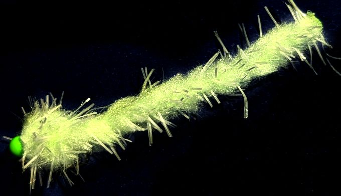 Eggstasy worm,Buggy Mojito /Green Bead# 10 barbless Trout flies EW30