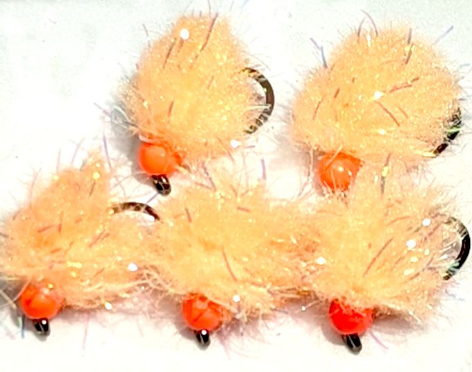 Eggstacy egg pearly flu Peach /FL Red Bead #10 barbless E 197