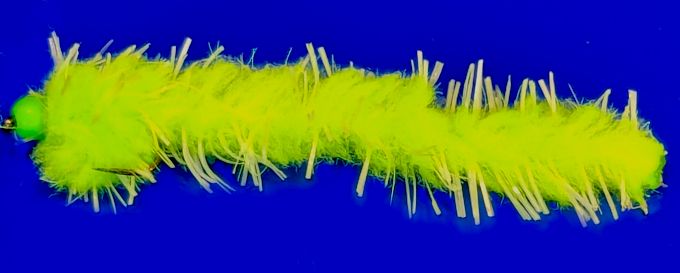 Eggstasy worm, Buggy chartreuse / green Bead # 10 barbless Trout flies EW33