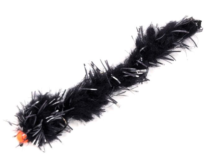 Eggstasy worm, Buggy black/ orange Bead # 10 barbless Trout flies EW35