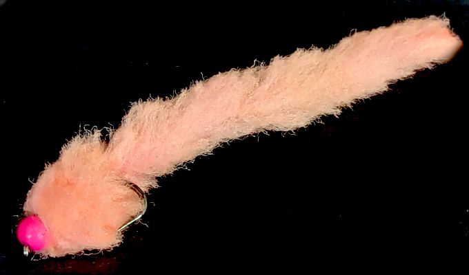 Eggstasy worm, FL Coral/ Pink  Brass Bead  #10 barbless  EW39