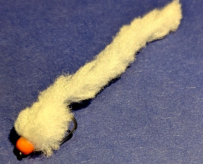 Eggstasy worm, White /Orange Brass Bead  #10 barbless  EW35