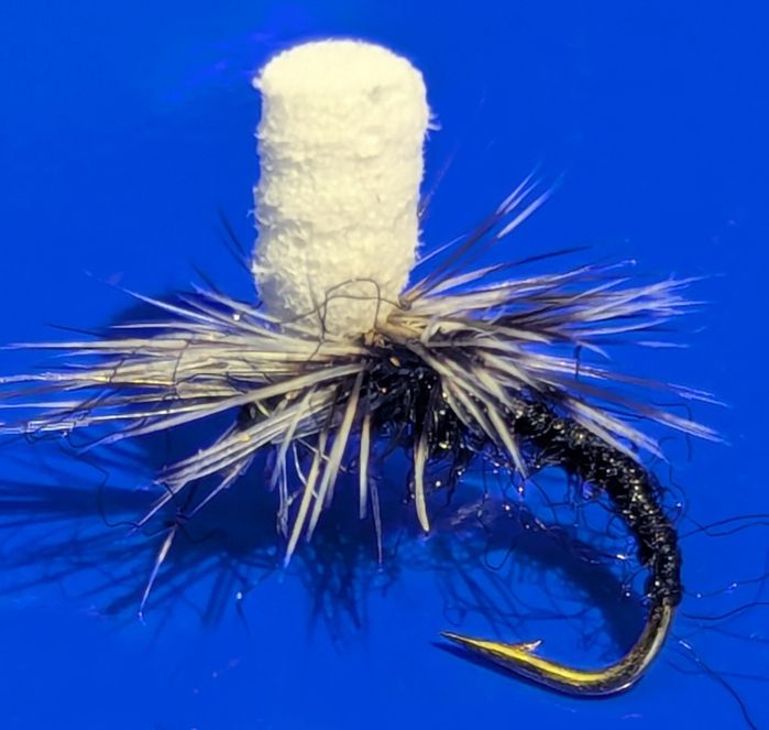 Klinkhammer Black Grizzle, white foam post size 14 barbed CP39