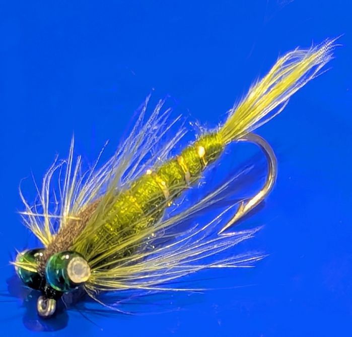 Damsel - Destroyer nymph -Olive /Green eyes long shank. #10 barbed /DAM1