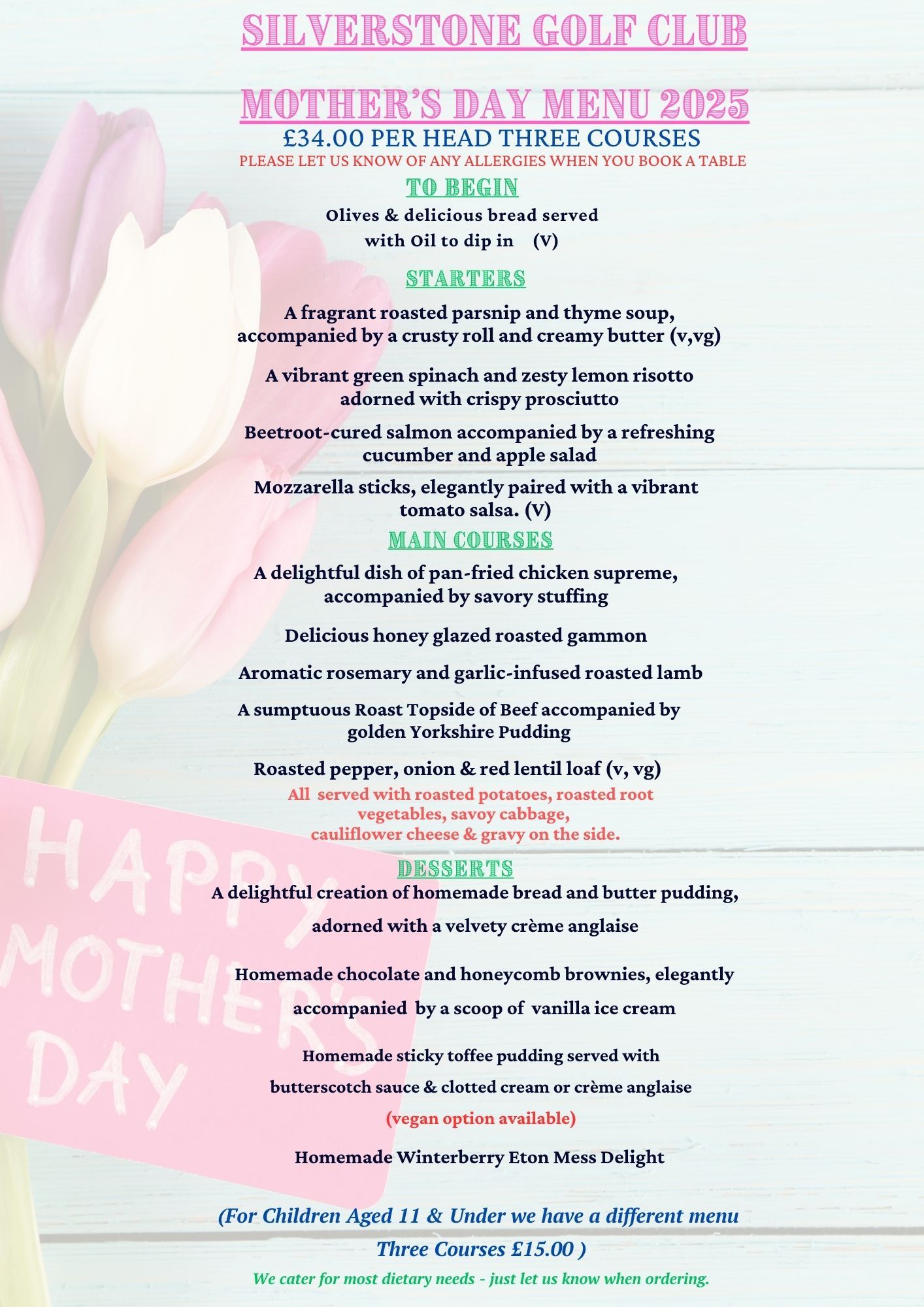 2025 mothers day menu