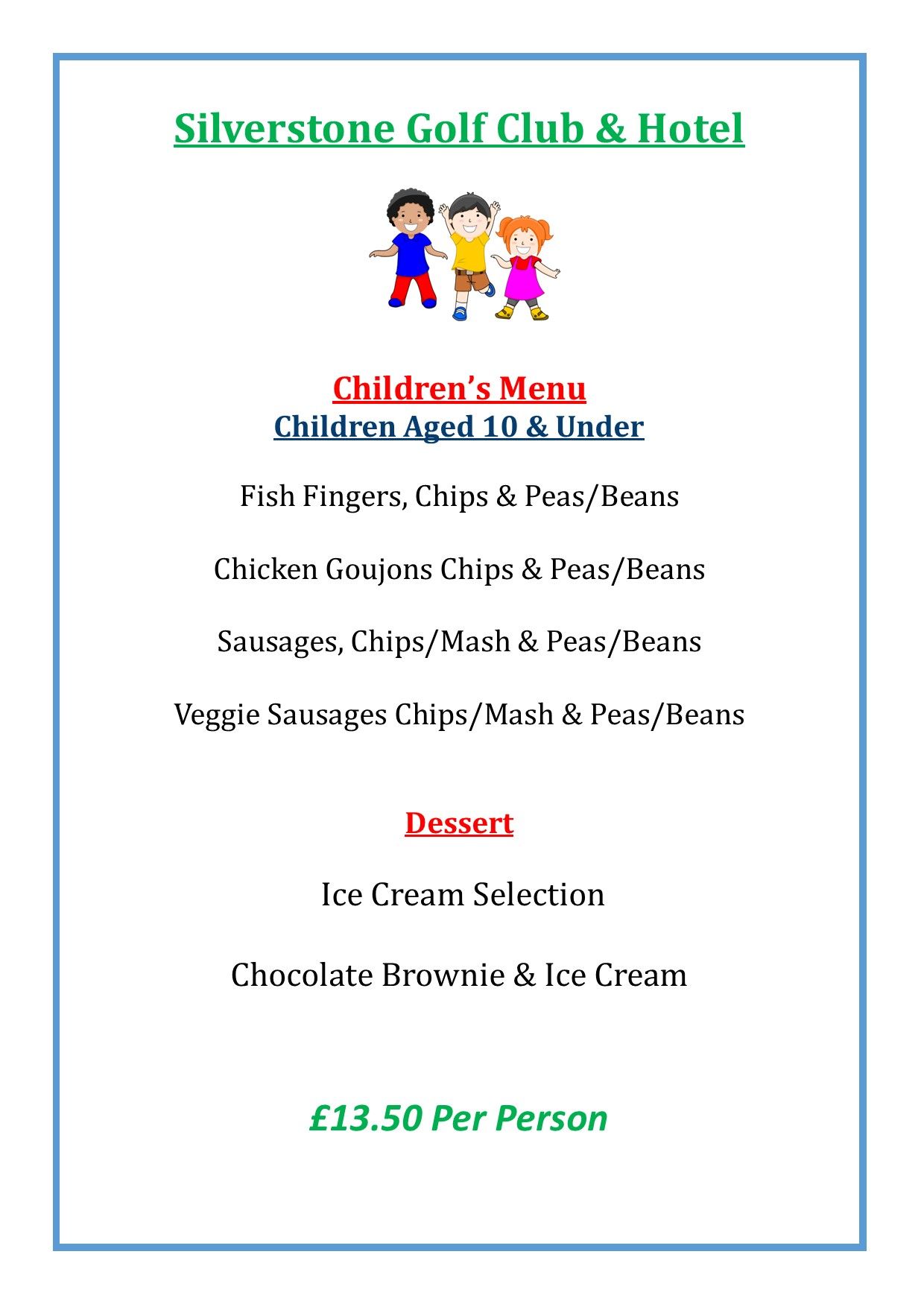 2025 kids menu everyday