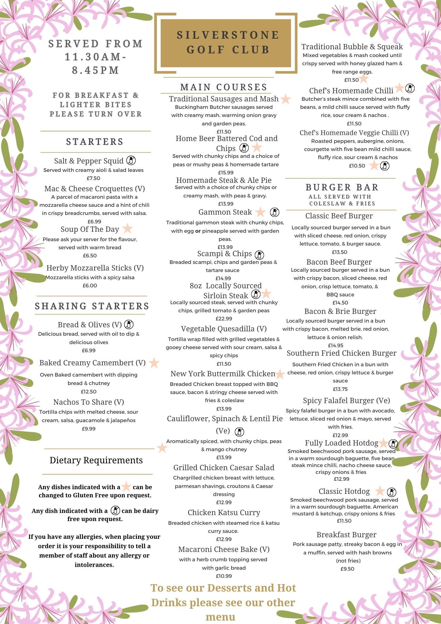 2026 New Bar Menu Final main meal side March 2026