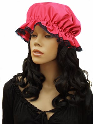 Victorian Mop Cap Red With Black Lace