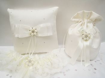 Matching Dolly Bag, Garter & Ring Cushion, All Ivory Or Choose Colours