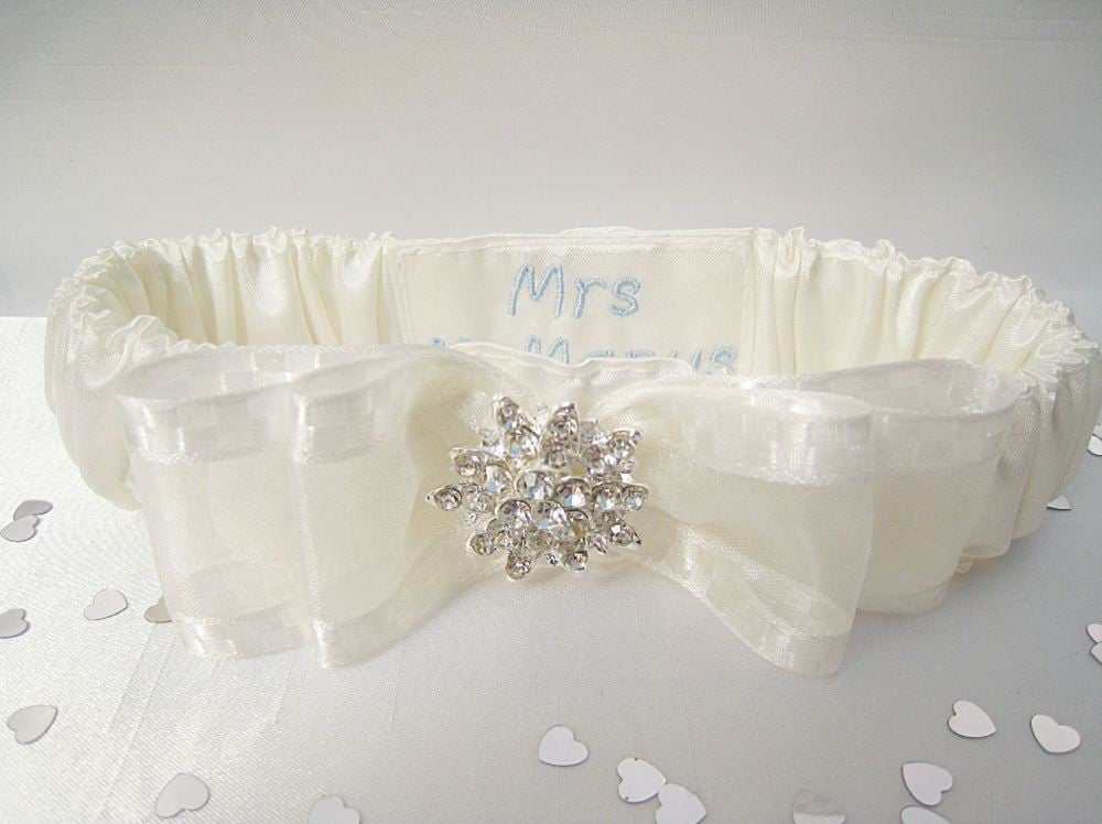 'Bliss' Personalised Wedding Garter, Brides Surname Wedding Garter