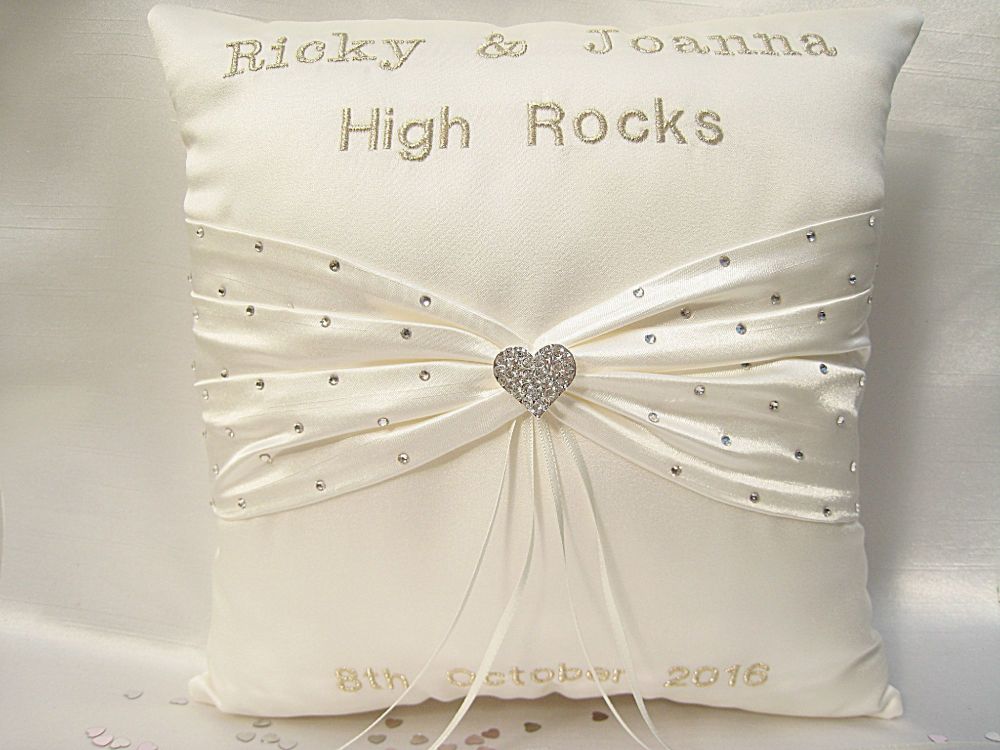 Personalised wedding ring cushion pillow with rings holder box names custom  ~ | eBay