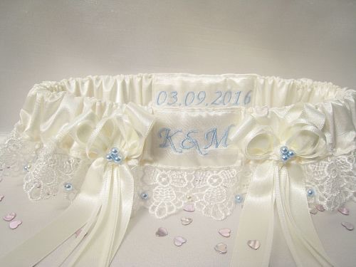 Wedding garter personalised with names and date of wedding