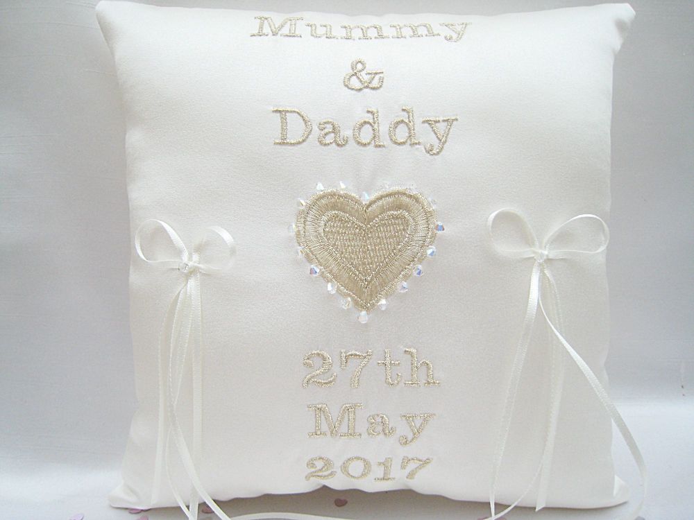 Wedding Ring Cushion For Child To Carry, Personalised With Mummy & Daddy.