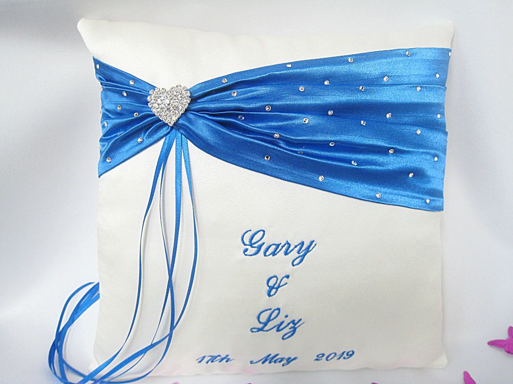 Wedding Ring Cushion Personalised Script Writing CHOOSE Colours