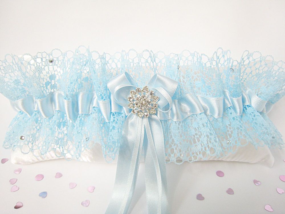 Tilly Blue Lace Wedding Garter, Luxury Personalised Bridal Garters