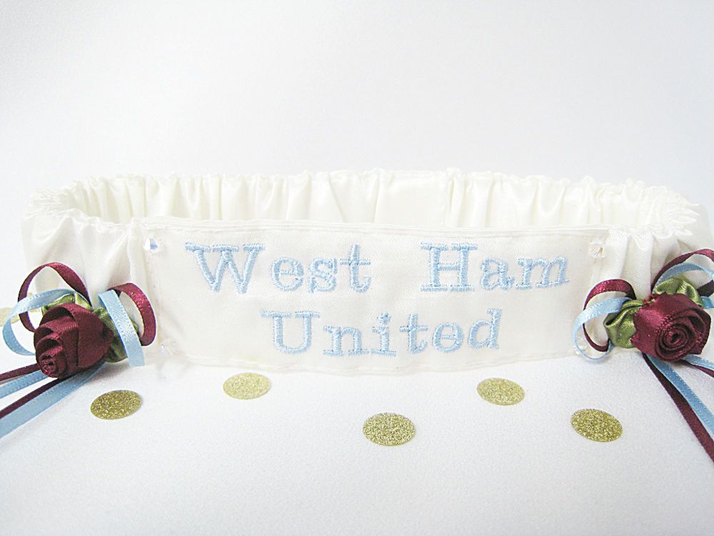 West Ham Football Garter, Blue & Burgundy Trims In Their FC Colours