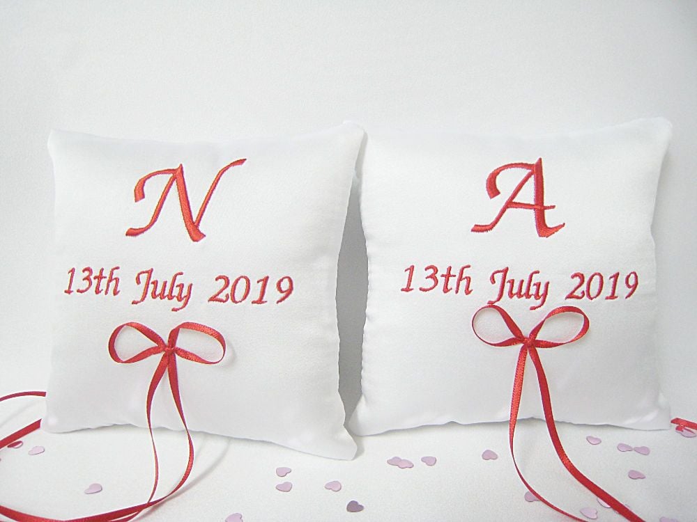  Pair Of Personalised Wedding Ring Cushions Choose Any Colour