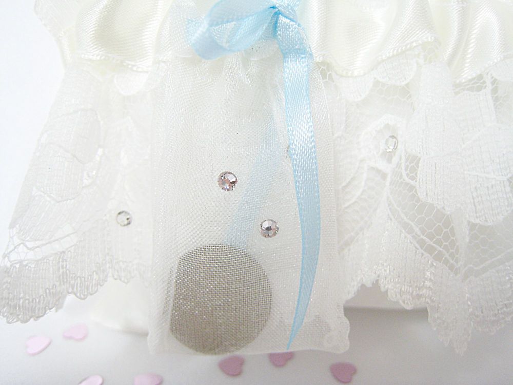 Rare Swarovski Crystal Wedding Garter With Silver Sixpence