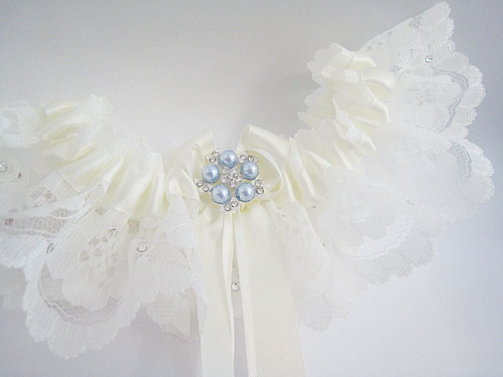 'Coco' Ivory Or White Diamante Wedding Garter, Blue Garters UK