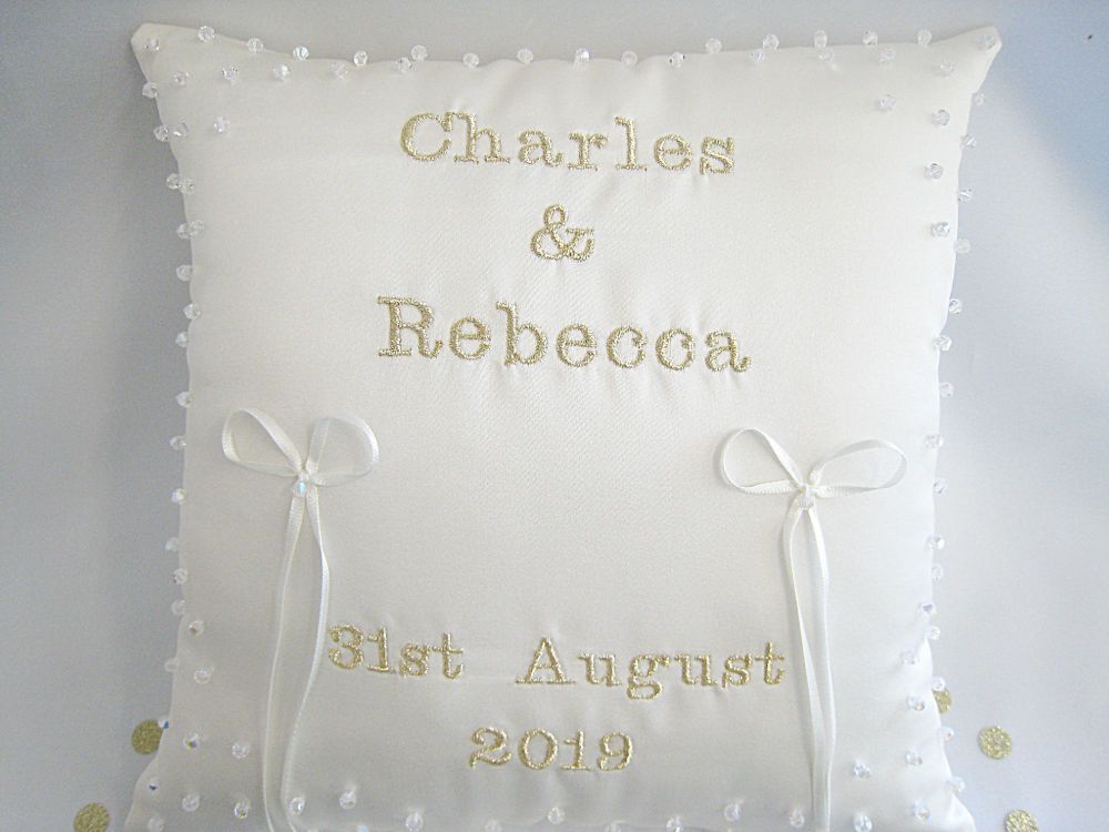 Wedding ring cushion personalised and unique