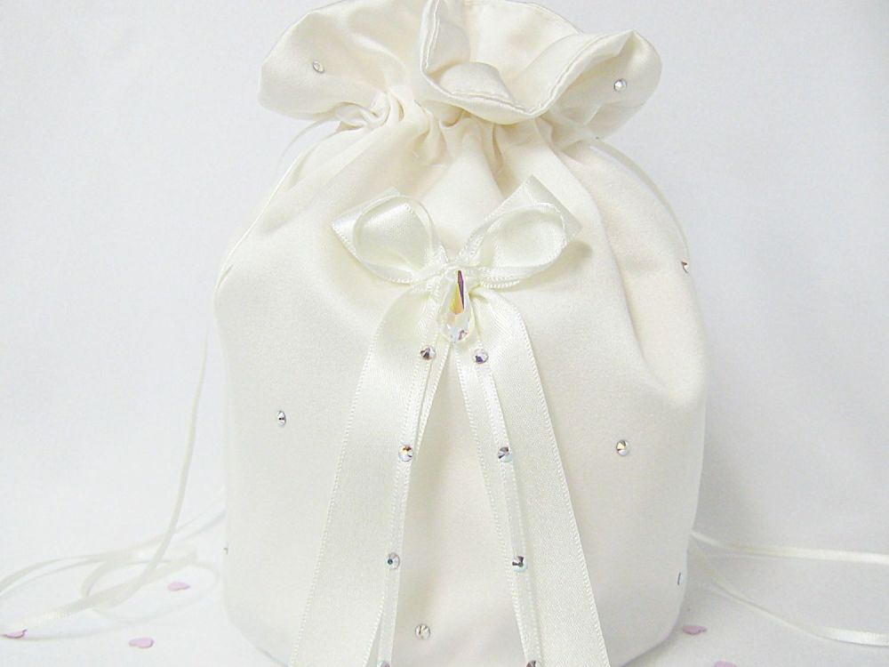 A Wedding Dolly Bag Made From Satin Fabric With Swarovski Crystals.