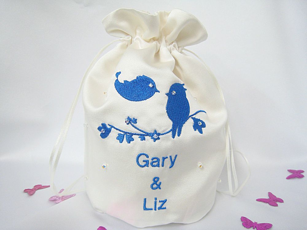 Love Birds Dolly Bags For Brides Choose Colour Of Satin & Embroidery