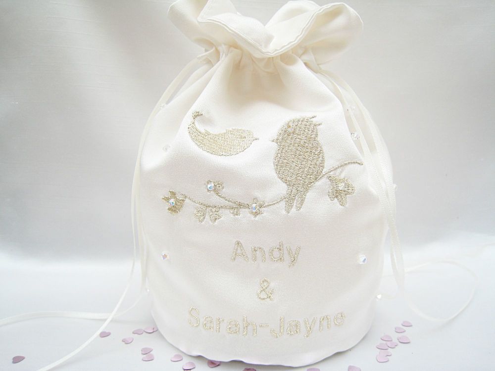 Love Birds Dolly Bag, Satin Wedding Dolly Bags Bride Or Bridesmaid