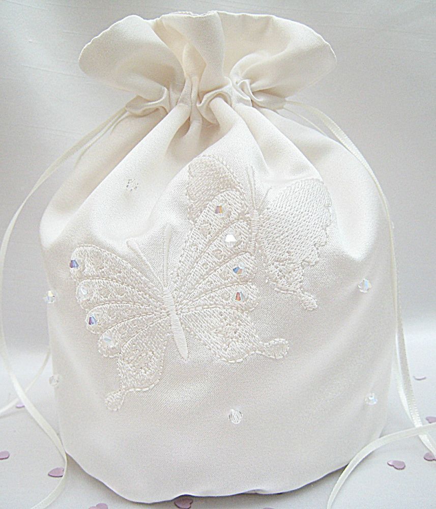 diamantes NEW IVORY wedding/ dolly bag rose various trims ~ lace butterflies 