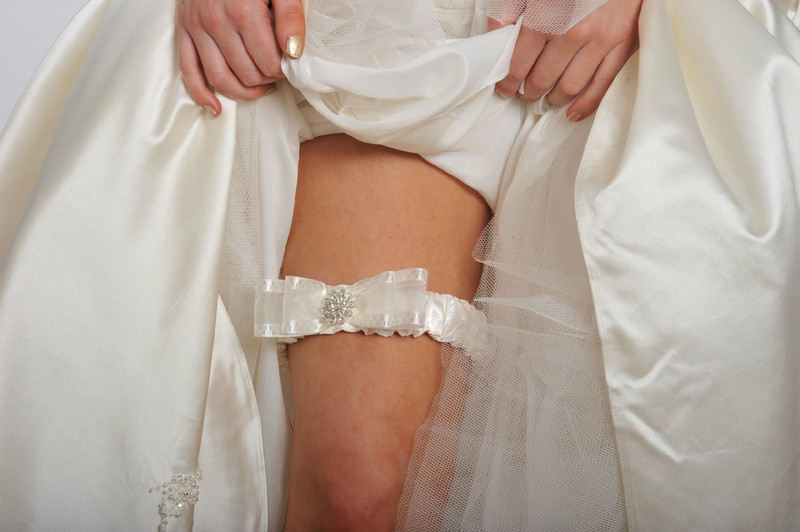 Personalised Wedding Garter, Handmade With Diamante Crystals, In Ivory Satin.