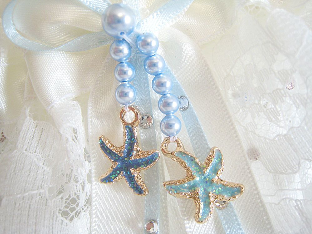 Beach Wedding Garter, Handmade With Starfish & Shells.