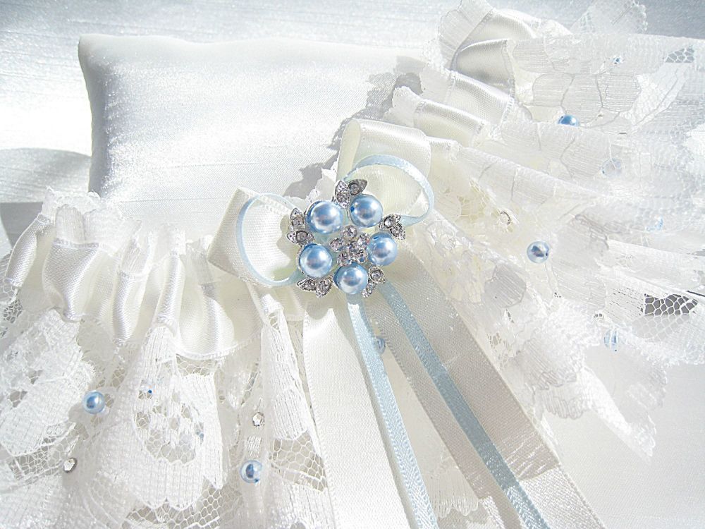 Custom Made 'Rebecca' Something Blue Bridal Garter Made To Fit The Bride