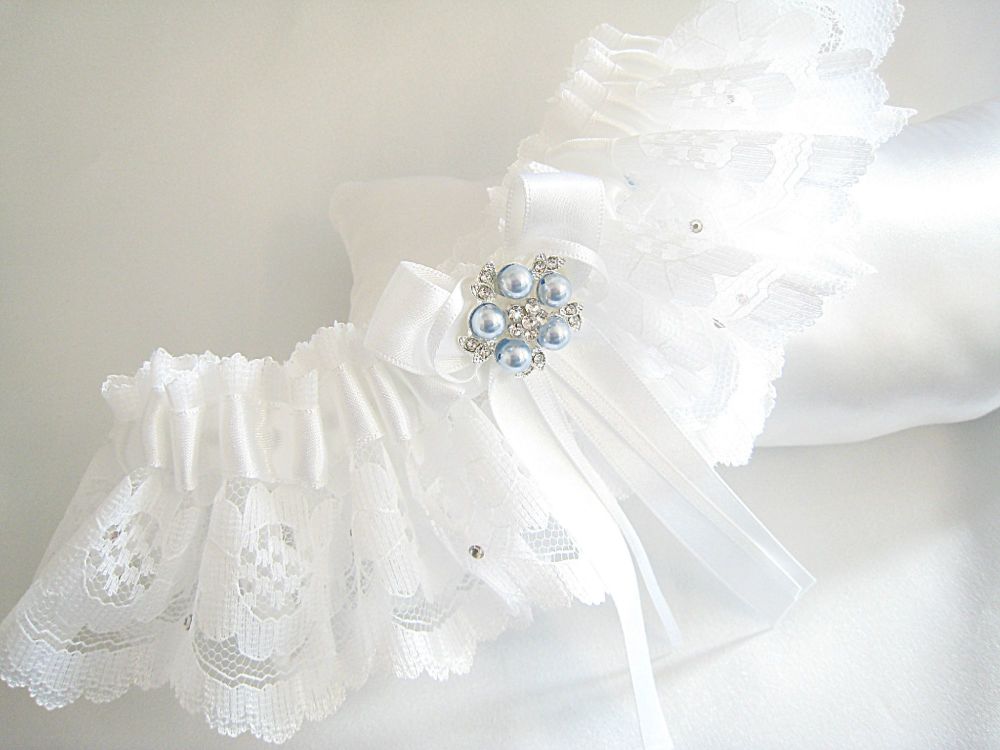 Ivory Or White Diamante Wedding Garter, Blue Garters UK