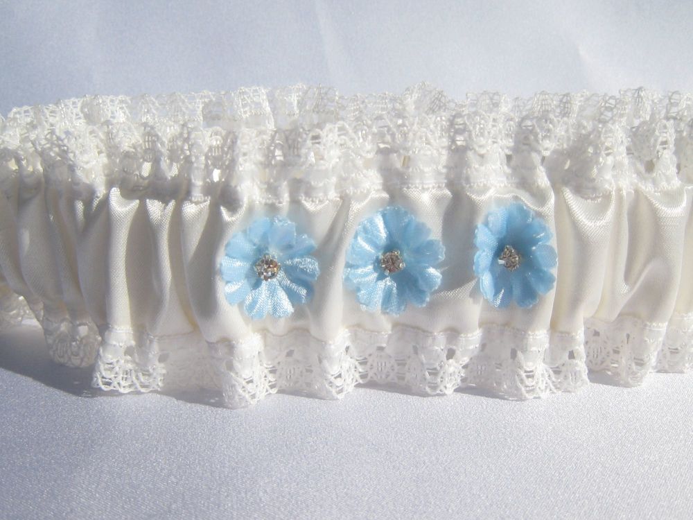 Flora Wedding Garter With Something Blue Touches