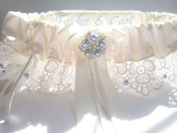 'Belle' Blue Wedding Garter Guipure Lace Sixpence Coin